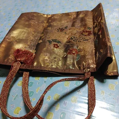 和装バッグ 金襴 鳳凰花文様 ブラウン系