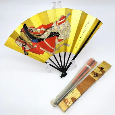 JAL Japan Airlines Ono Komachi พัดลมที่ระลึกวินเทจ สีทอง 2 ชิ้น ไม่ได้ใช้