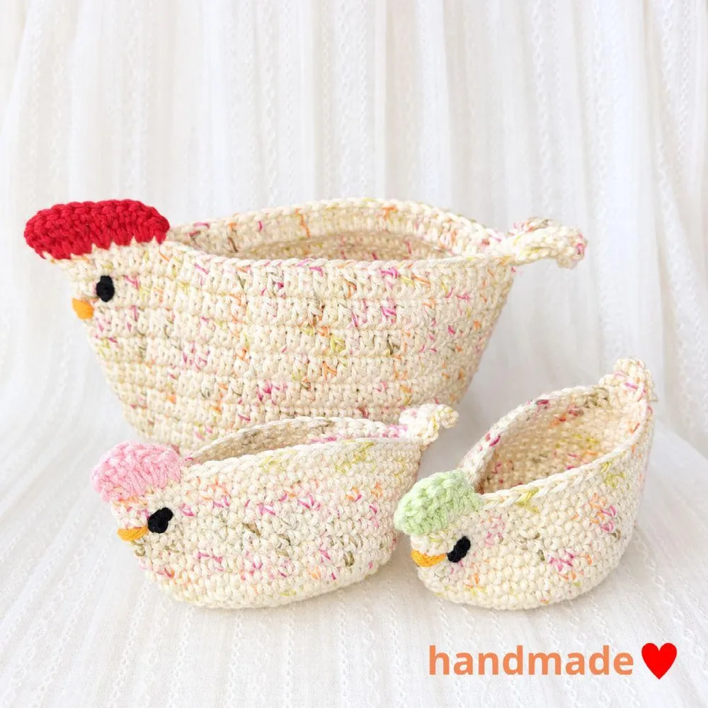 かぎ針編み こっこちゃん親子バスケット 3個セット ハンドメイド