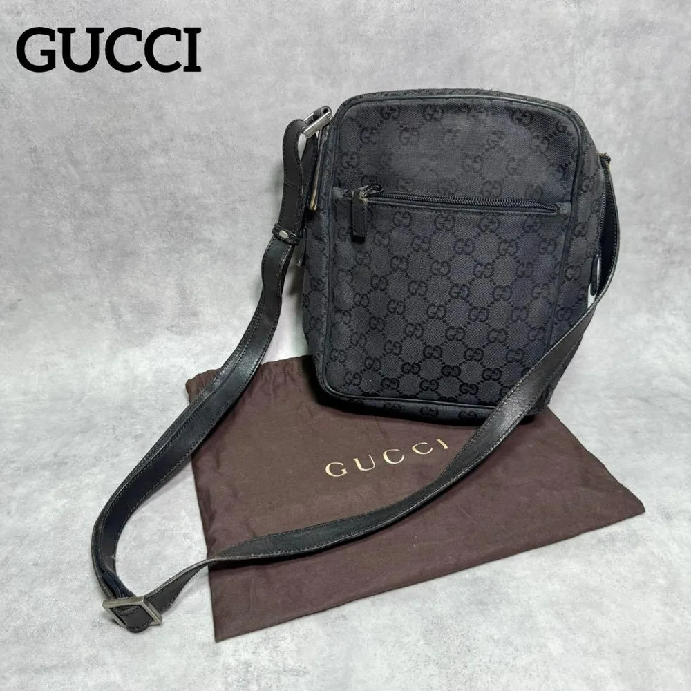 グッチ GUCCI GGキャンバス レザー ショルダーバッグ ブラック 保存袋付