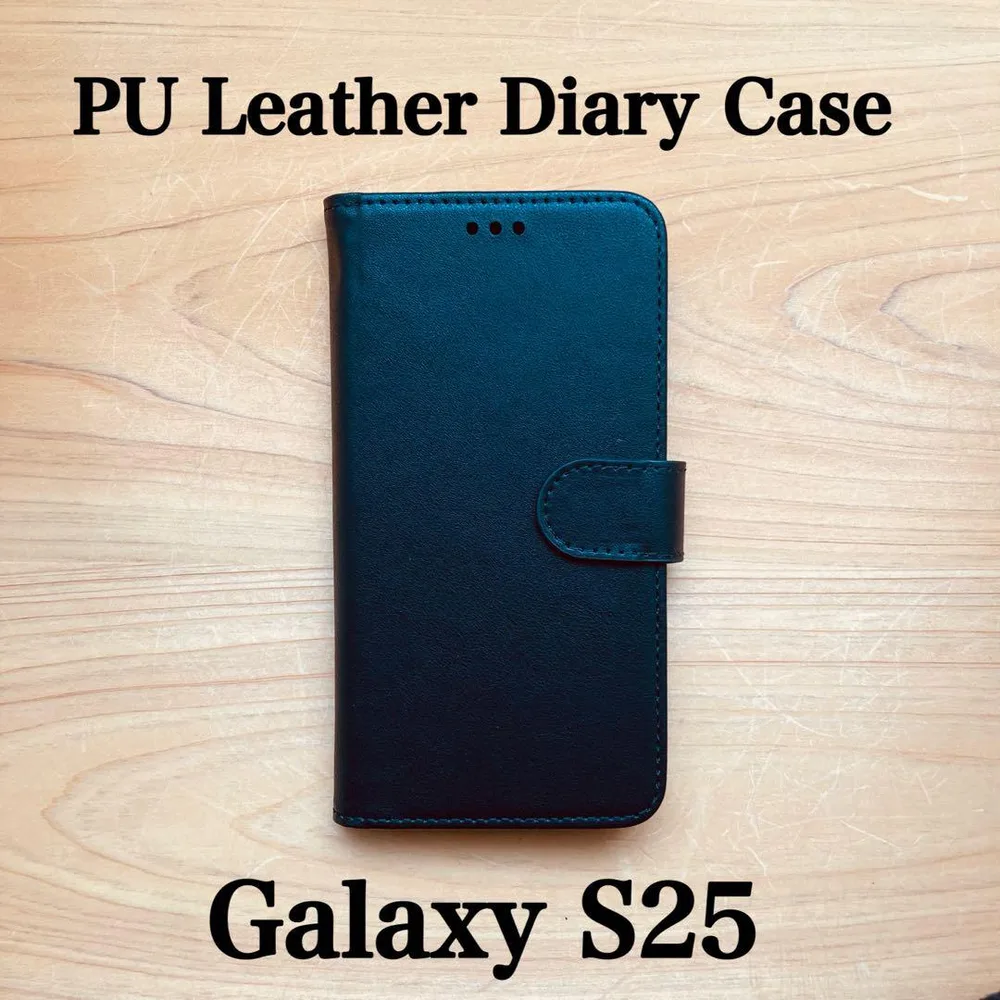 【GalaxyS25】PUレザー手帳型ケース ダイアリーケース ブラック