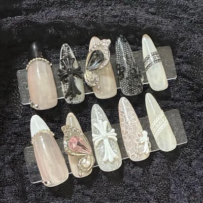 ネイルチップ ゴシック ギャル レースネイル クロムネイル 現品