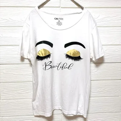オンファイア Tシャツ クルーネック 半袖 プリント M 白 綿 デート