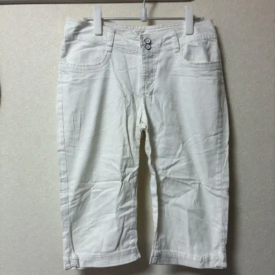 リー クロップドパンツ ロールアップ 無地 M 白 綿 お出かけ