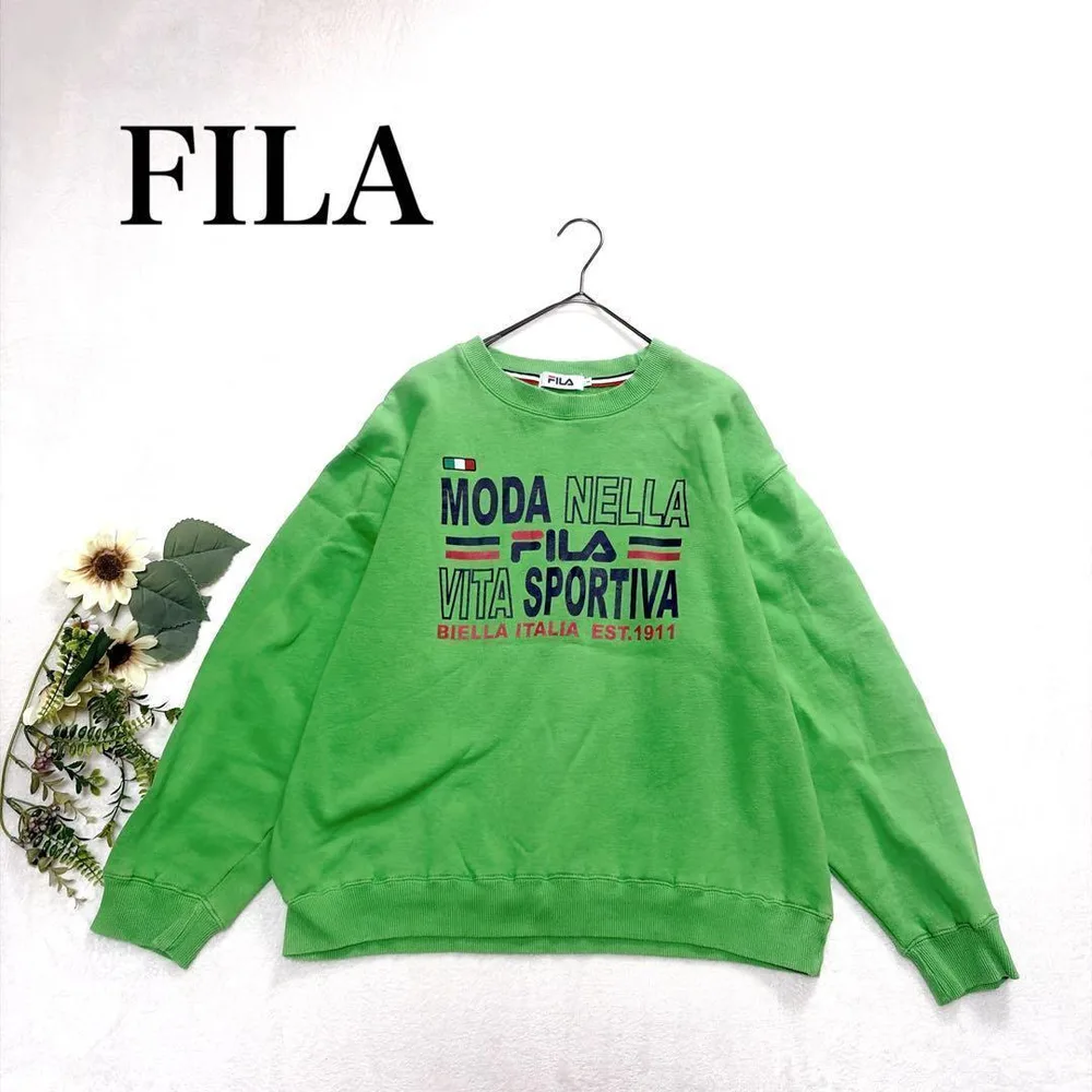 FILA スウェット トレーナー 裏起毛 ゆるだぼ 古着 L グリーン