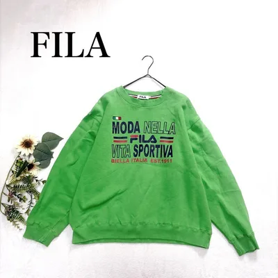 FILA スウェット トレーナー 裏起毛 ゆるだぼ 古着 L グリーン