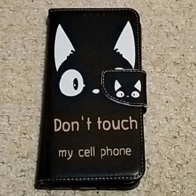 【美品】OPPO R15neo『手帳型ケース』黒猫《カード入2個&ポケット1個》
