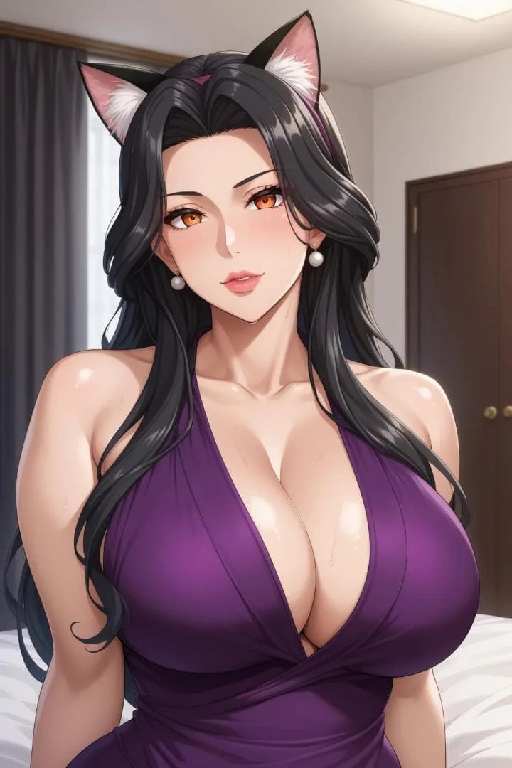 AI美少女 グラビア A4ポスター 猫耳 パープルドレス