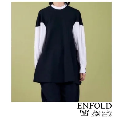 ENFOLD ダブルクロスコンビプルオーバー ブラック 38 洗える ブラウス