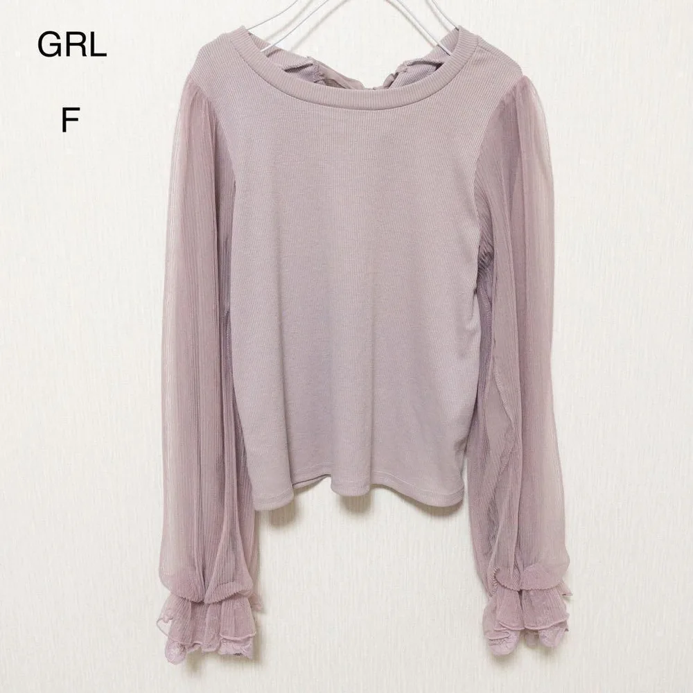 GRL グレイル チュール リブカットソー リボン ピンク系 レディース
