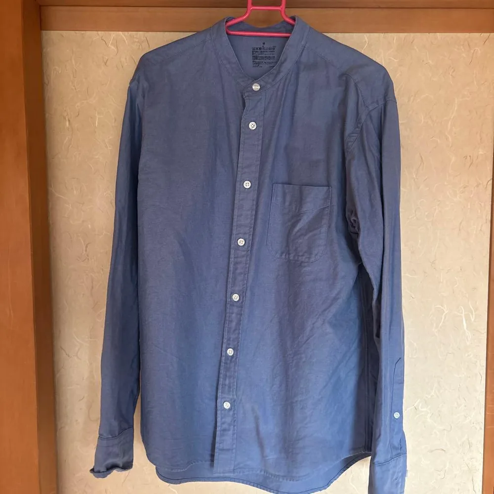 無印良品 スタンドカラーシャツ ブルー メンズM