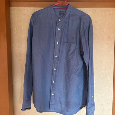 無印良品 スタンドカラーシャツ ブルー メンズM