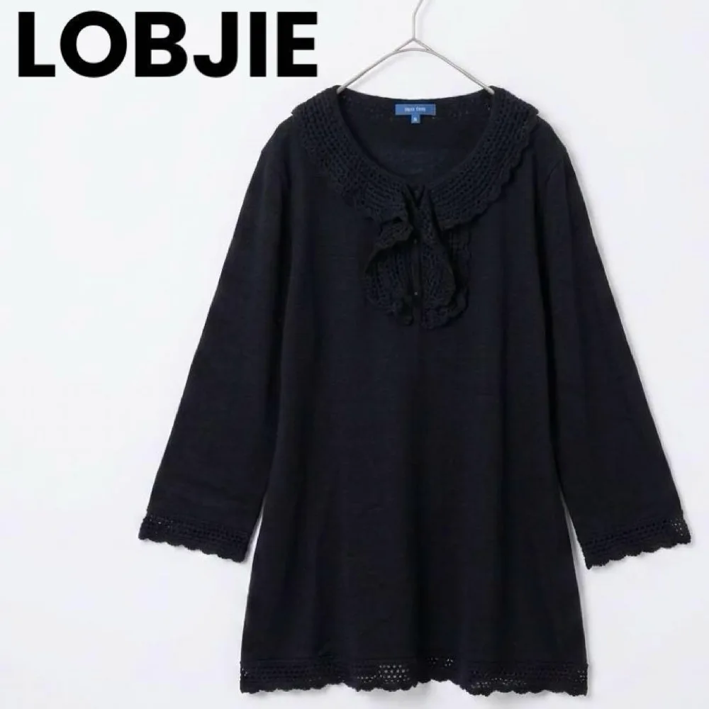 ❶ LOBJIE ロブジェ レース フリル ニット チュニック L 黒