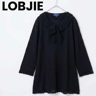 ❶ LOBJIE ロブジェ レース フリル ニット チュニック L 黒