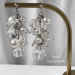 #501 スワロパール×クリアアクリル×シルバービーズ ピアス/イヤリング変更可