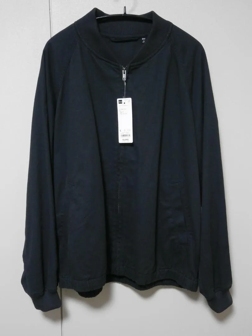 【新品】GU コットンリブブルゾン Lサイズ ダークグレー 黒系 ジーユー