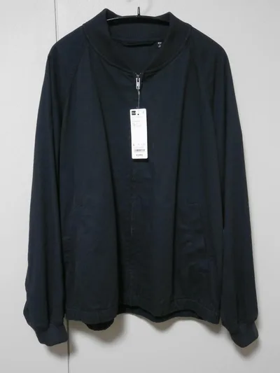 【新品】GU コットンリブブルゾン Lサイズ ダークグレー 黒系 ジーユー