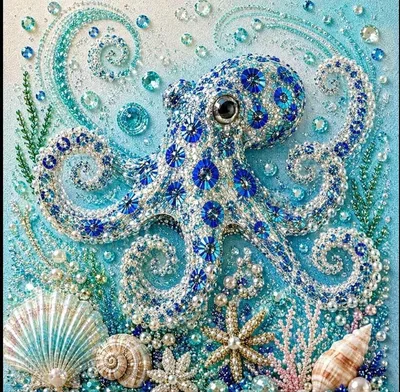 ダイヤモンドアートキット タコ 海 貝殻 パールアート