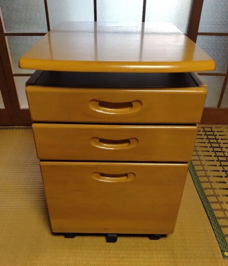 くろがね 木製 3段 オフィスワゴン 脇机 キャスター付き