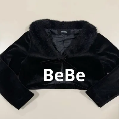 BeBe キッズ ボレロ 黒 100cm ファー襟 ベロア調