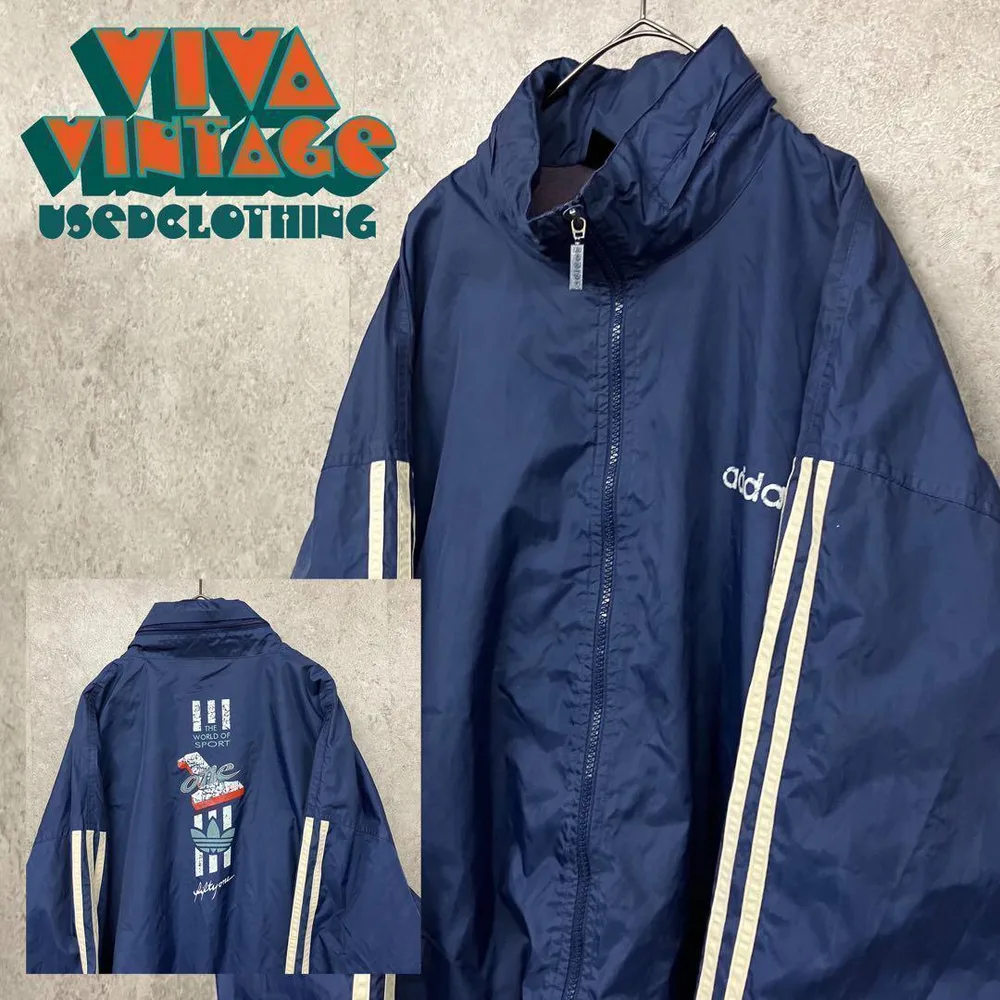 レア90s【古着】アディダス トレフォイル ナイロンジャケット ブルー メンズL