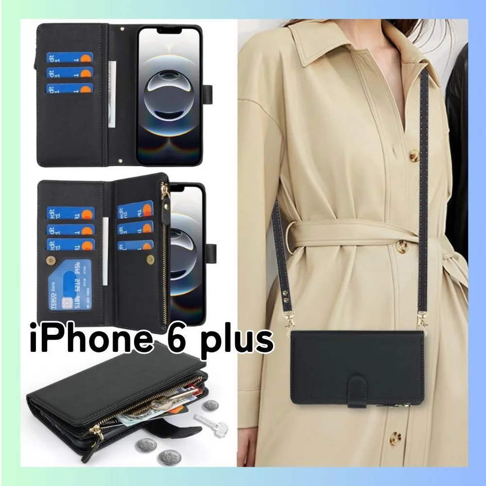 未使用 iPhone 6 Plus 手帳型ケース スマホ ブラック ショルダー