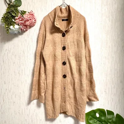 【INED】ロングカーディガン カシミヤ混 ベージュ 9 M ゆったりシルエット