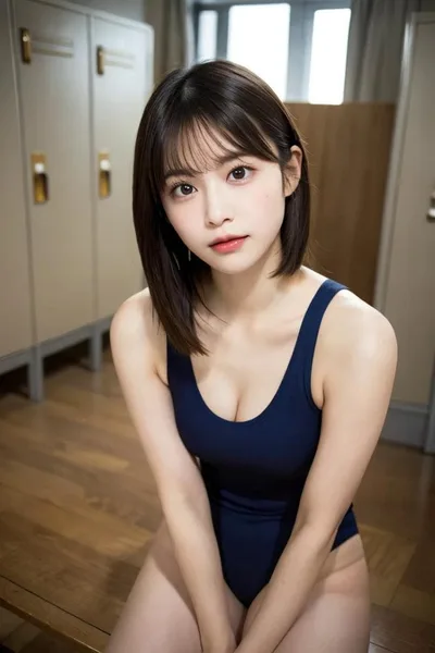 AI美少女 グラビア A4ポスター 紺ワンピース水着
