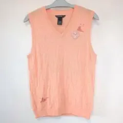 【極美品】ZOY ゾーイ ゴルフ ニットベスト サーモンピンク 38(M) 総柄