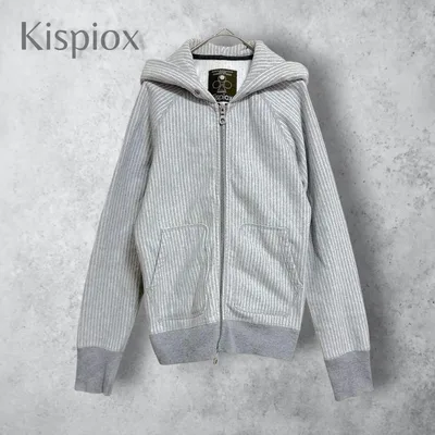 【Kispiox】 ストライプ柄 パーカー フルジップ メンズ グレー XS