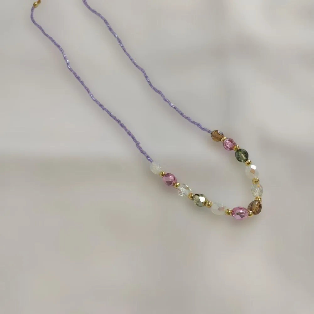 ハンドメイド ビーズネックレス パープル4