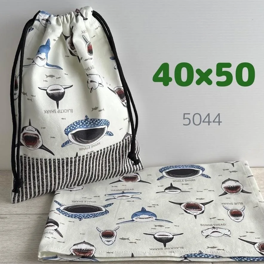 給食セット★サメ・ナチュラル★40×50ランチョンマット&巾着袋 魚 海の生き物