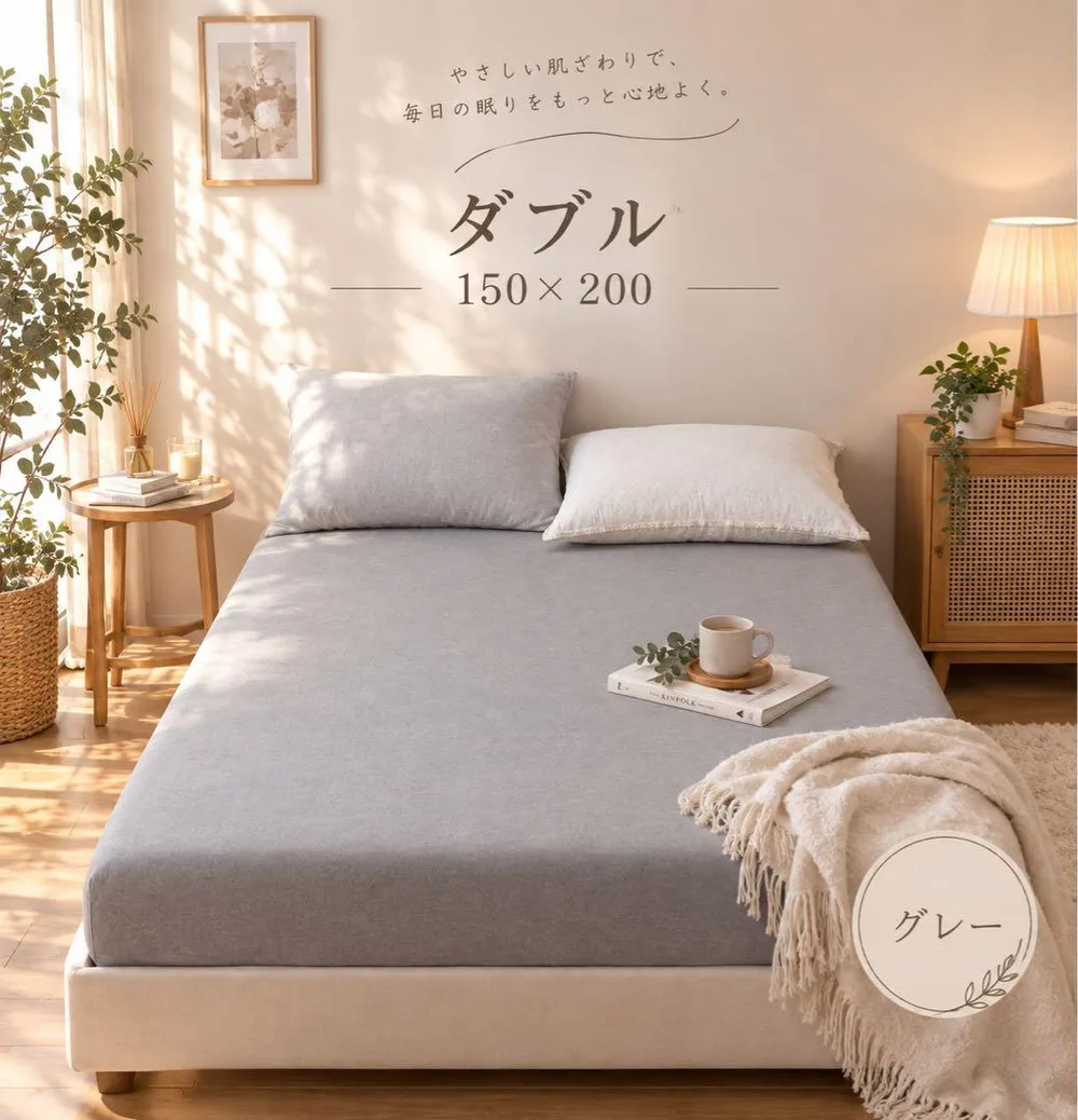グレー ボックスシーツ ダブル 150×200 丸洗いOK ベッドシーツ