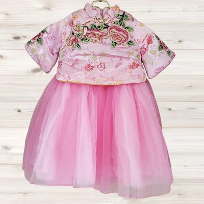 B2750 Vintage 子供用ドレス(120) ピンク 花柄 ノーカラー