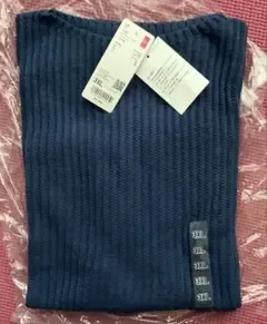 UNIQLO 3Dリネンブレンドリブセーター 五分袖 3XL ブルー