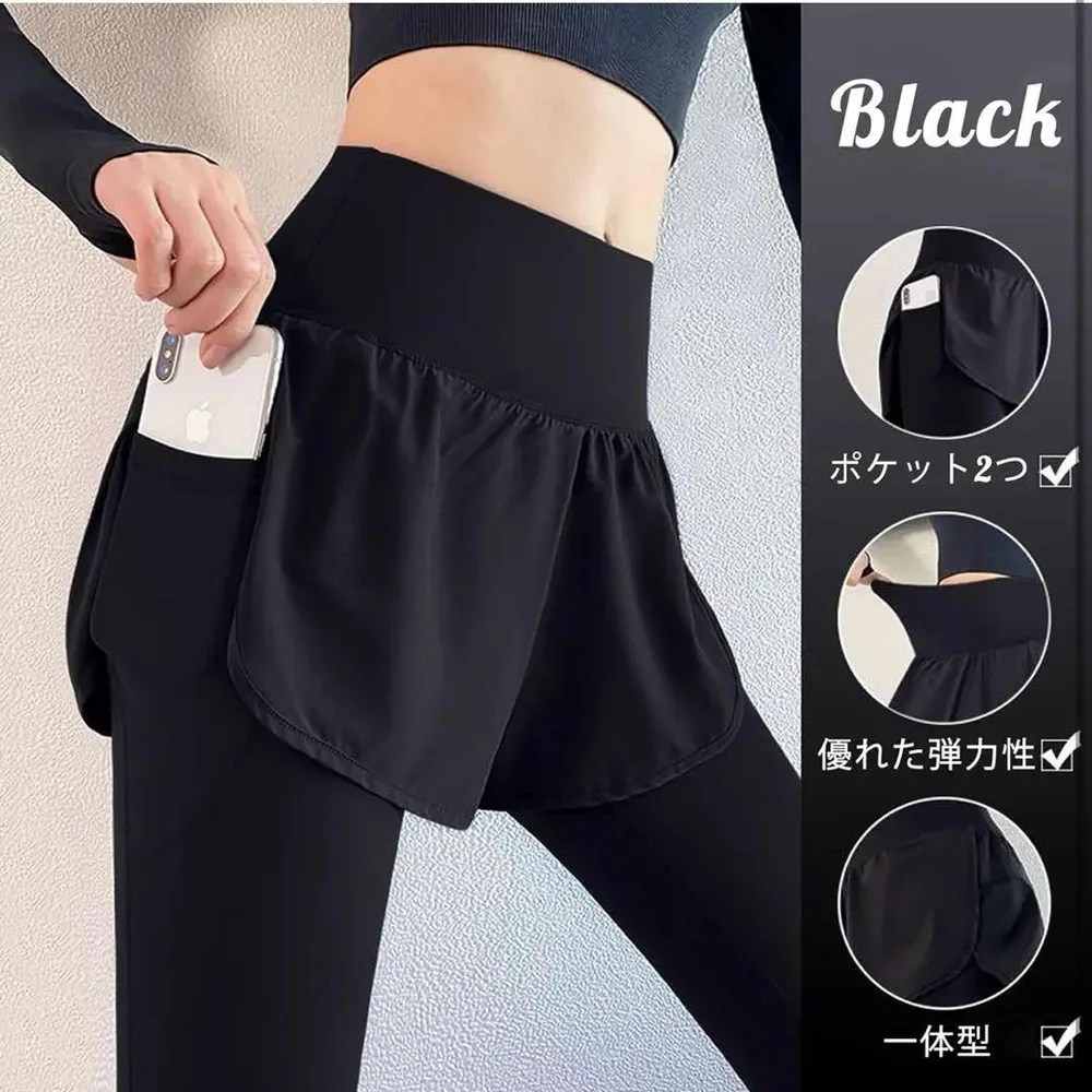 Zleufirty ヨガパンツ 一体型レギンス ブラック ピラティス Lサイズ