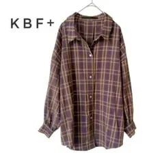 【KBF+】チェック柄 長袖シャツ オーバーサイズ ブラウン ビッグシルエット