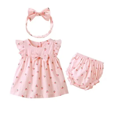 Babynest チェリー柄 ピンク ワンピース セット さくらんぼ 3点セット