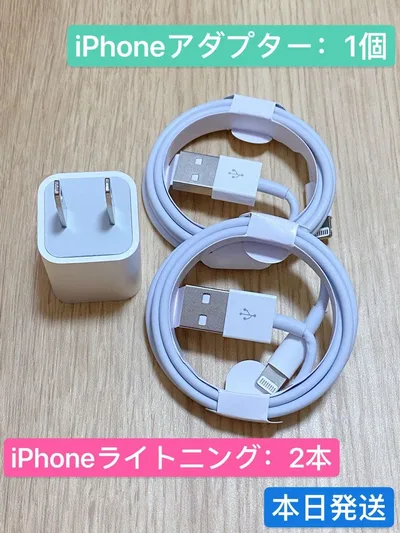 1個Apple純正品質電源アダプター充電器と2本iPhoneライトニングケーブル