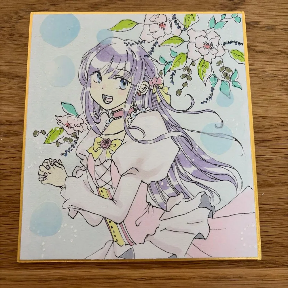 手描きイラスト オリジナル 女の子 ミニ色紙 原画 1点物