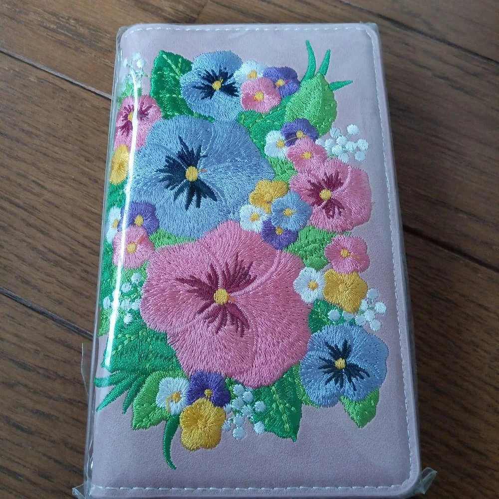 Xperia Ace SO-02L 専用 ケース 手帳型 パンジー刺繍 ピンク