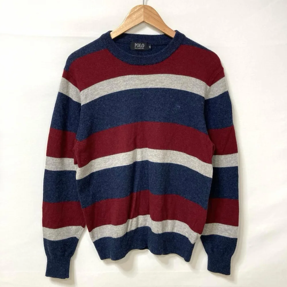 POLO ポロ ニット セーター(LL)ネイビー ボルドー ボーダー 大サイズ