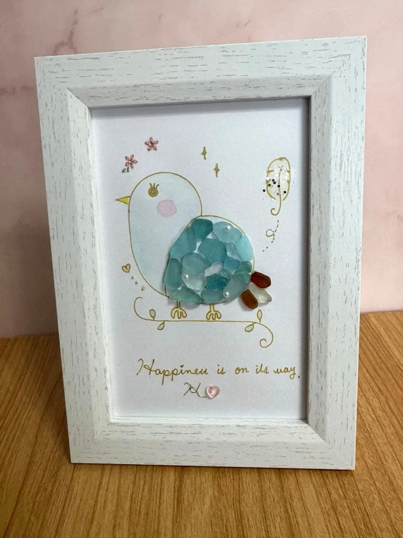 シーグラスアート 幸せの青い鳥 ハンドメイド