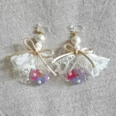 ハンドメイド イヤリング ノンホールピアス フラワーフラッグ ブーケ 花束