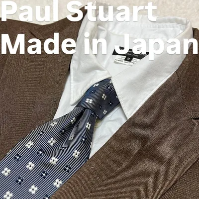 日本製Paul Stuart グレー ブルー 小紋柄 花柄シルクネクタイ