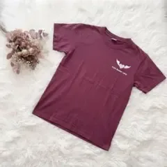 ノーブランド Tシャツ バックプリント 丸首 半袖 ロゴ 紫 綿 お出かけ