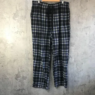 Y5576古着 チェックパンツ パジャマパンツ 黒 グレー 青 白