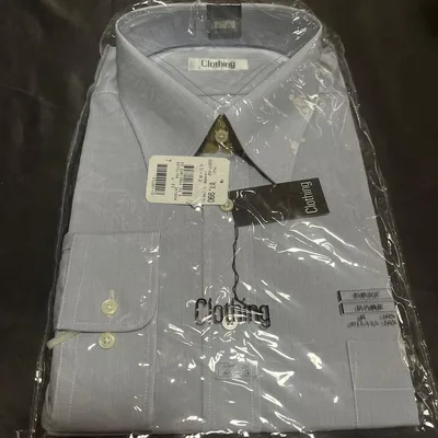 新品 ワイシャツ 長袖 ブルー系 45-82 形態安定 防汚