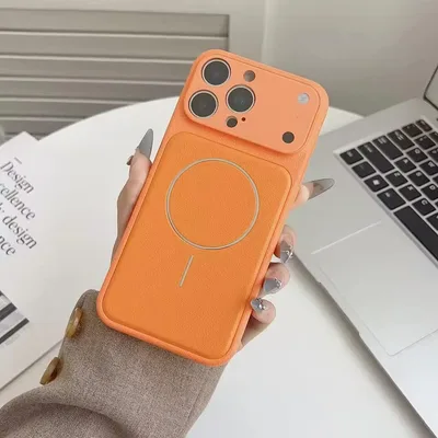 iPhone17ケース MagSafe対応 オレンジ フェイクレザー