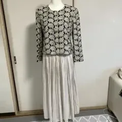 【手作り】リーフ柄刺繍ジャケット プリーツスカート セットアップ
